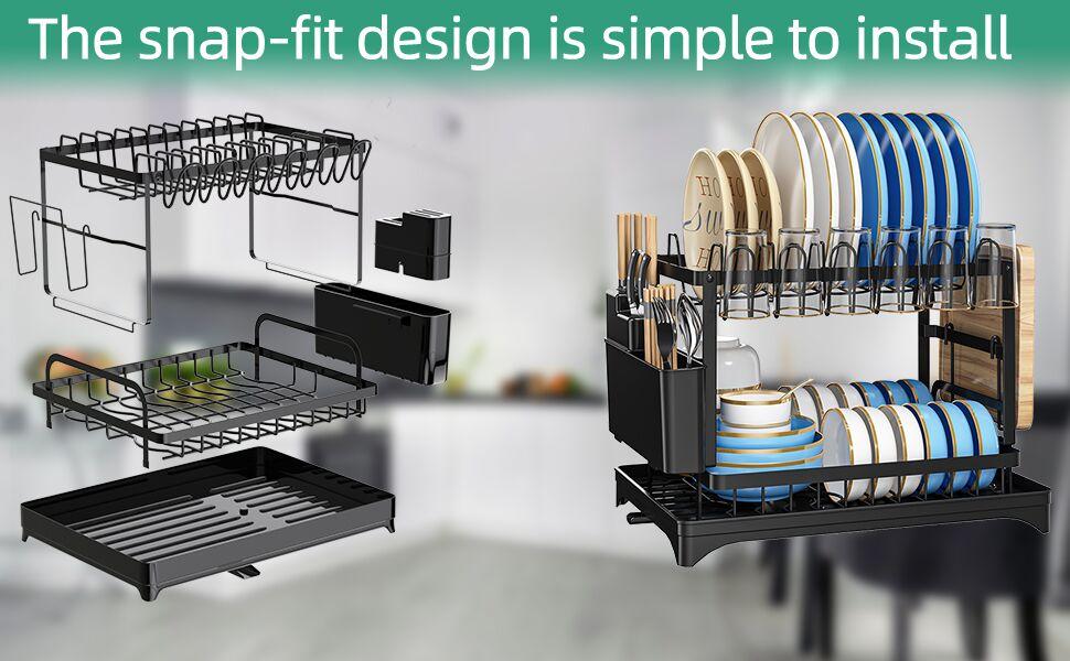 【TiktokShopSpringGlowUp】Bepatio Double-Layer Kitchen Countertop Drain Rack, Metal Material, with Drain Board, Can Hold Tableware, Carbon Steel Material, Kitchen Storage Rack