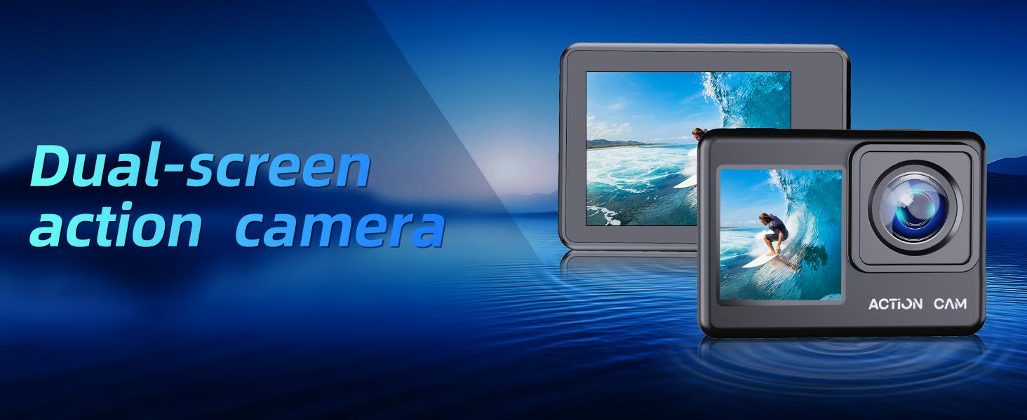 Action Camera 1080P FHD 16MP Underwater Camera with 2" & 1.3" Dual Screen, 131FT/40M Waterproof Vlogging Camera for Sports, Includes 16GB Card, 2x1050mAh Batteries & Mounting Accessories，black cameras