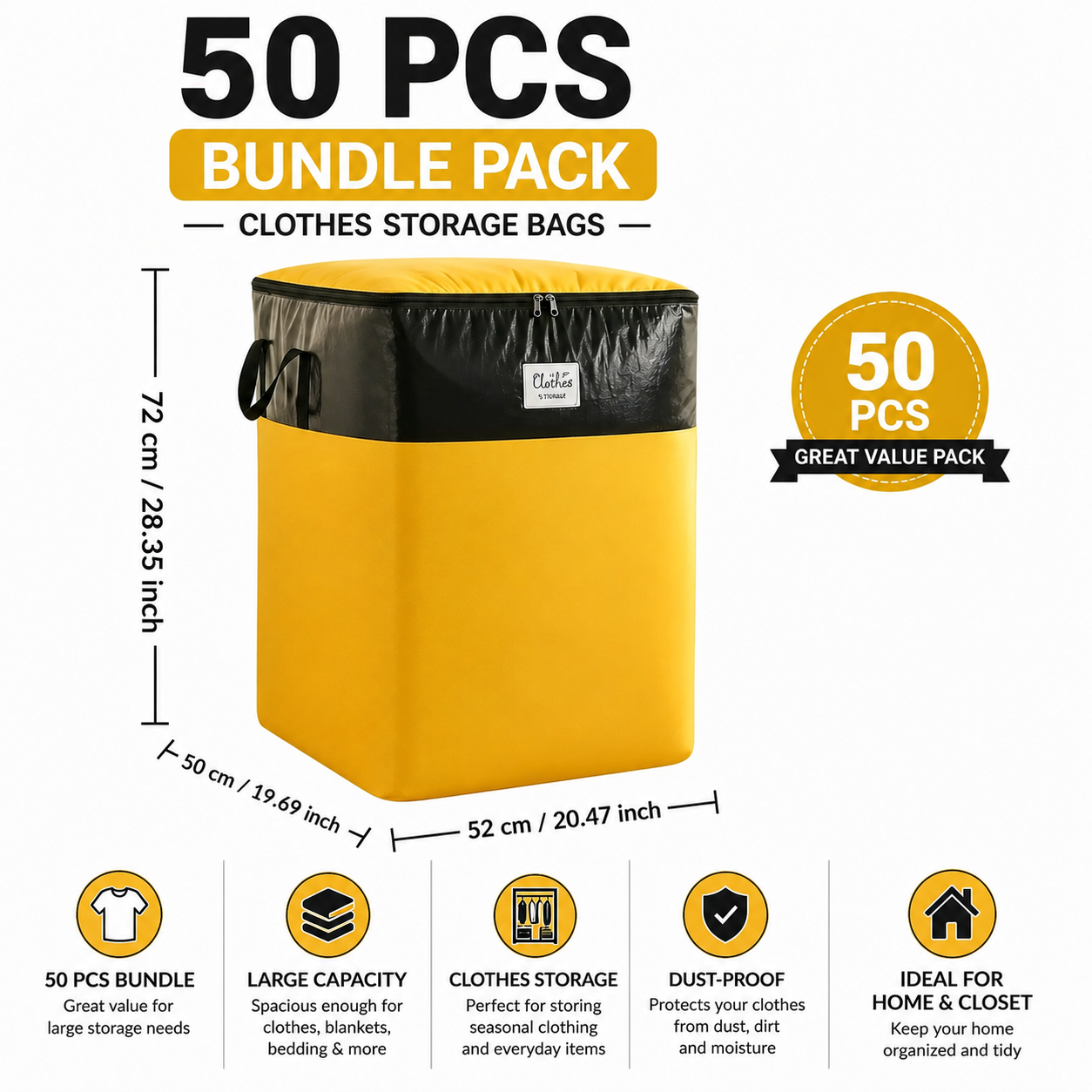 180L Extra Large Storage Bags, Heavy Duty Moving Bags with Reinforced Handles, Waterproof Clothing Storage Organizer for Blankets, Bedding, Clothes, Luggage, Dorm Room, Closet and Home Organization