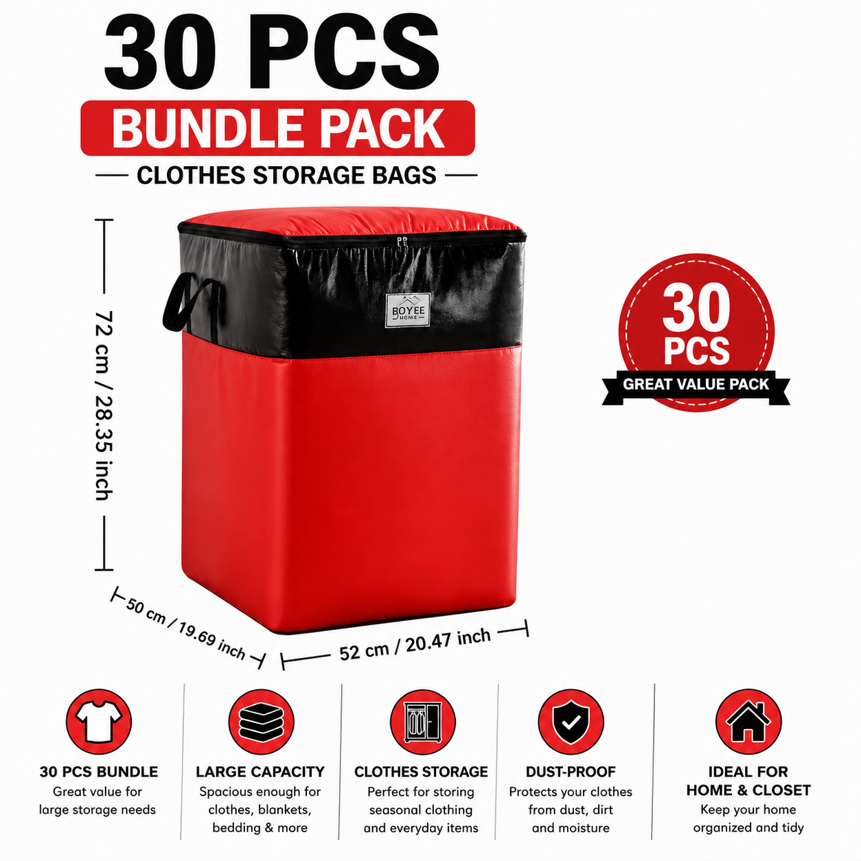180L Extra Large Storage Bags, Heavy Duty Moving Bags with Reinforced Handles, Waterproof Clothing Storage Organizer for Blankets, Bedding, Clothes, Luggage, Dorm Room, Closet and Home Organization