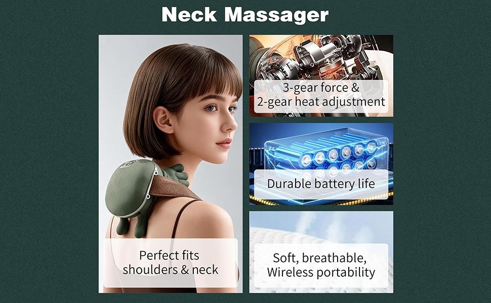 Shoulder Massager Electric Cervical Massager Bionic Hand Heating Wireless Portable 3D Kneading Massage for Neck Shoulders & Hands Unisex Lightweight & Adjustable Speed Settings,Halloween Gifts