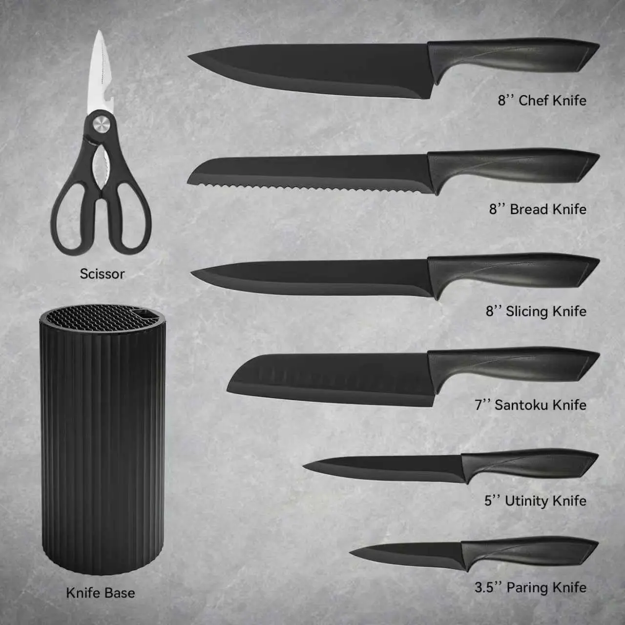 Knife Set,  8-Piece Kitchen Knife Set for Chef, Sharp Knife Set with Universal Knife Block, Anti-Rust Kitchen Knife Block Set,  (Black) Stainless Steel Cutting
