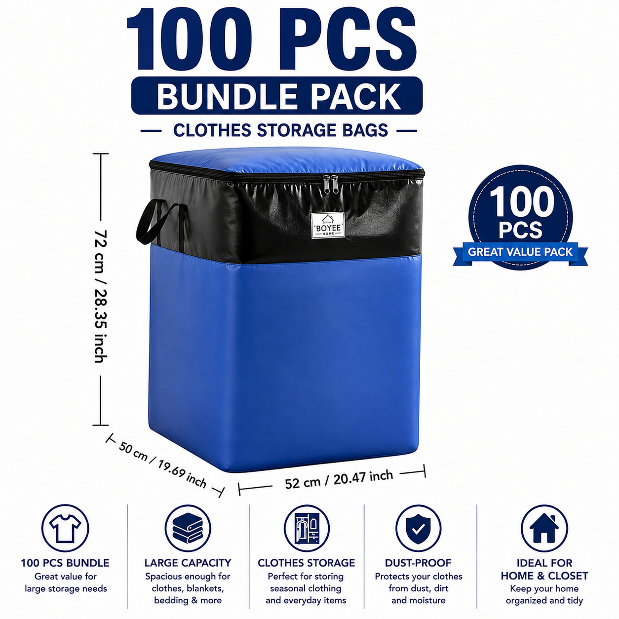 180L Extra Large Storage Bags, Heavy Duty Moving Bags with Reinforced Handles, Waterproof Clothing Storage Organizer for Blankets, Bedding, Clothes, Luggage, Dorm Room, Closet and Home Organization