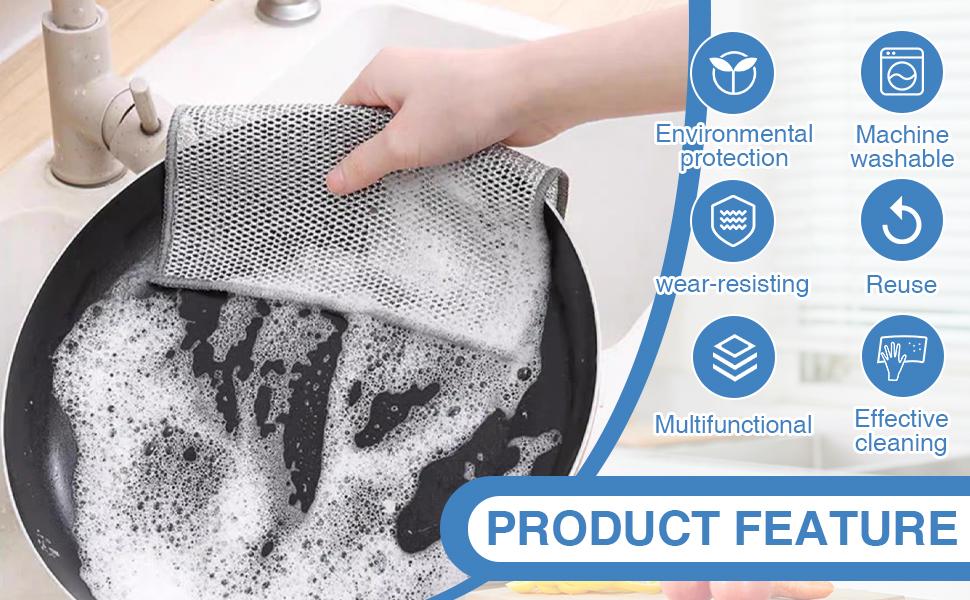 20-Count Non-Scratch Wire Dishcloths, Double-Layer Multipurpose Reusable Towels &ndash; Polyester Wiping Cloth for Kitchen Sinks, Pans, Washable Durable Cleaning Supplies for Wet & Dry Use, Housekeeping Essentials