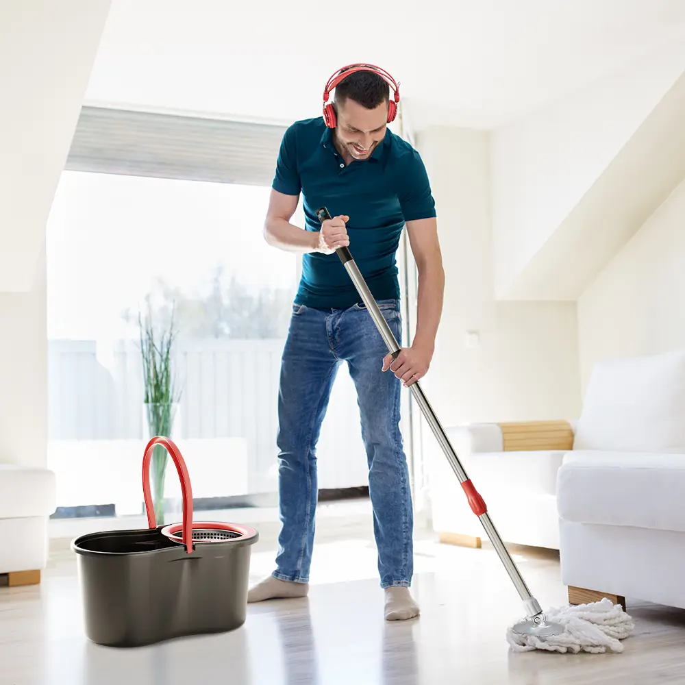 Mop And Bucket Set with 360° Rotatable Mop 3 Microfiber Heads 61-Inch Adjustable Handle Efficient Cleaning Supplies