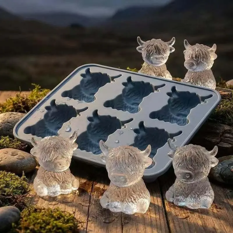 Highland Cow Model Quick Freeze Silicone Ice Tray, Easy Use Durable Plastic Mould, Perfect Shape Ice Cubes for Juice, Ice Bucket, Cylinder Cup