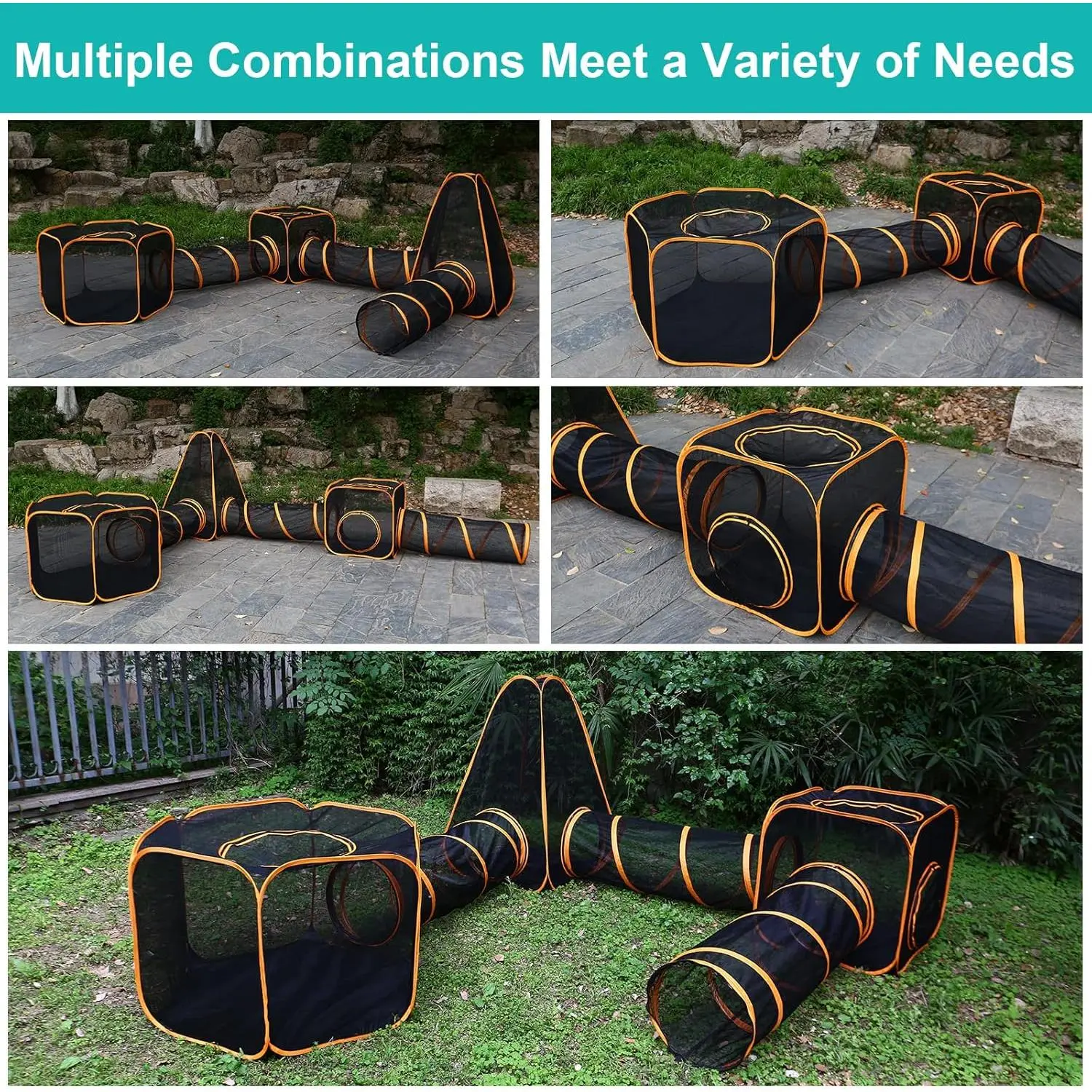 6 in 1 Pet Cat and Dog Tunnel Tent Foldable Pet Tent Outdoor Pop Up Pet Playpen Cage Fences House (Styles 1)
