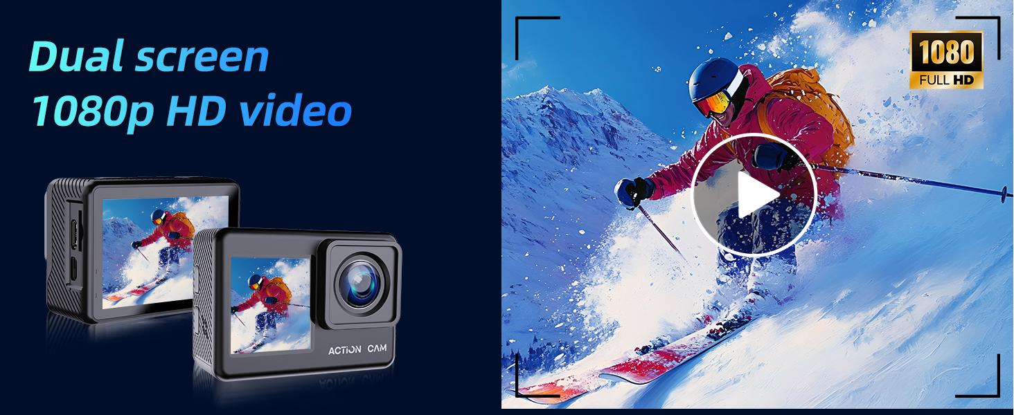 Action Camera 1080P FHD 16MP Underwater Camera with 2" & 1.3" Dual Screen, 131FT/40M Waterproof Vlogging Camera for Sports, Includes 16GB Card, 2x1050mAh Batteries & Mounting Accessories，black cameras