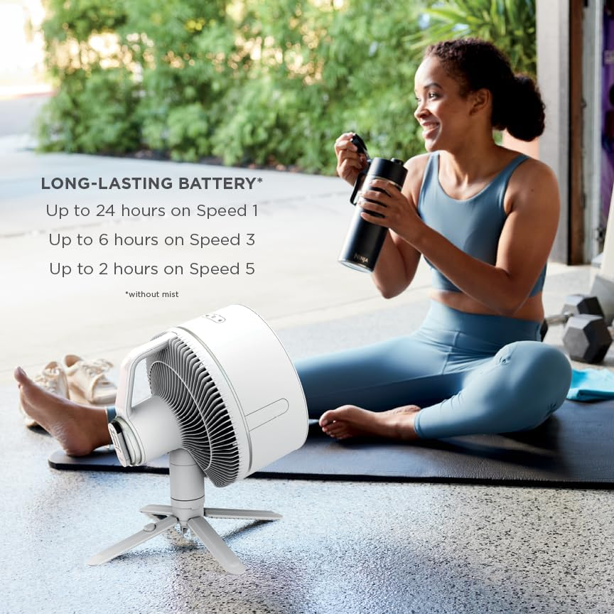 Shark FlexBreeze Pro Mist Fan, Indoor & Outdoor Oscillating Cooling Fan with Misting for Home & Patio, Floor & Tabletop, Portable Cordless & Corded, 24Hr Battery, Remote, Charcoal Grey, FA302​