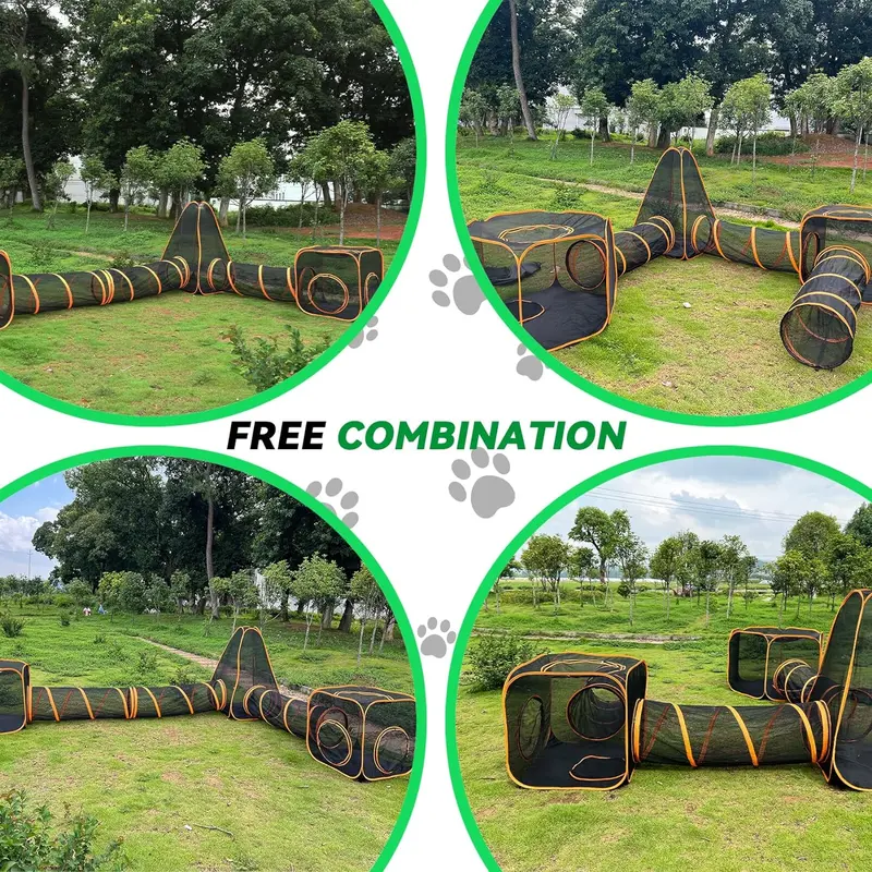 Qianly Large Pet Tunnel Cat Enclosures, 2-in-1 Foldable Pet Playpen, Portable Outdoor Cat Enclosure for Indoor Cats, Puppies, Rabbits, Durable Pet Tent for Travel, Camping, Backyard