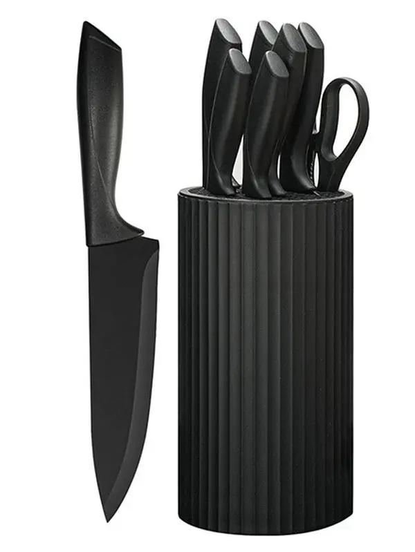 Knife Set,  8-Piece Kitchen Knife Set for Chef, Sharp Knife Set with Universal Knife Block, Anti-Rust Kitchen Knife Block Set,  (Black) Stainless Steel Cutting