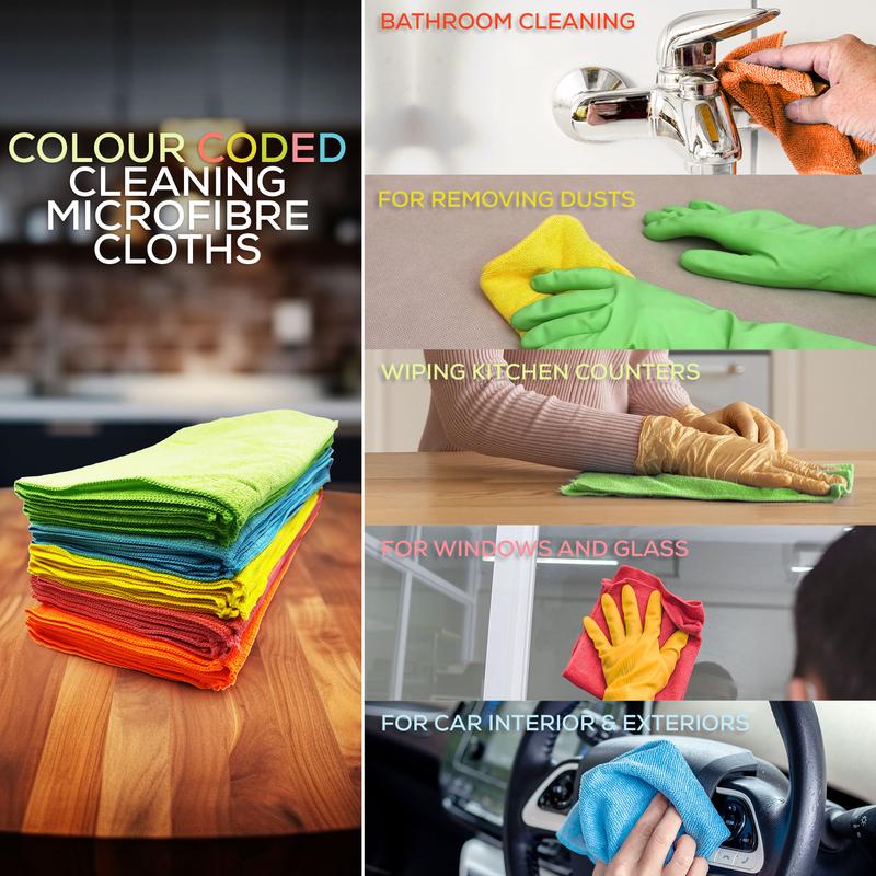 Mega Pack of 40 Large Microfibre Cloths - 40cm x 40cm Microfiber Cleaning Cloth - 40 Pack