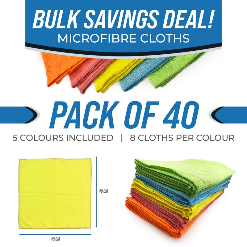 Mega Pack of 40 Large Microfibre Cloths - 40cm x 40cm Microfiber Cleaning Cloth - 40 Pack