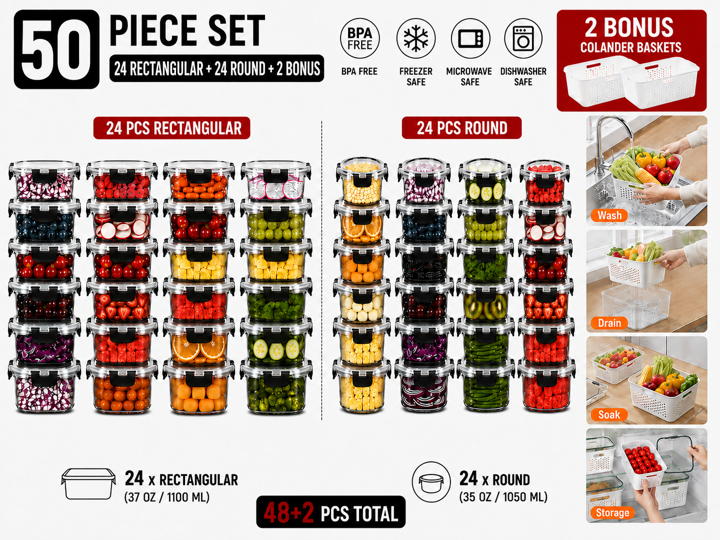 Spring Sale Glass Food Storage Containers Set 30-Pack BPA-Free & Leak-Proof Multicolor Kitchen Utensils for Meal Prep, Microwave, Oven, Freezer, Dishwasher Use Reusable Stackable Portable
