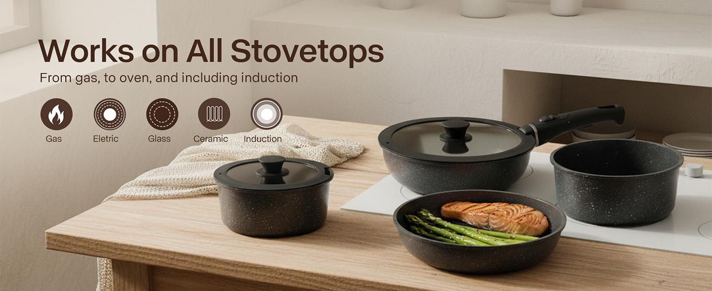 USELUCK-Camping and Baking Removable Handles, Non-Stick Cookware Sets, Essential Stackable Non-Stick Cookware Sets (Oven Safe and RV Friendly), Multiple Colors, Multiple Combinations Available