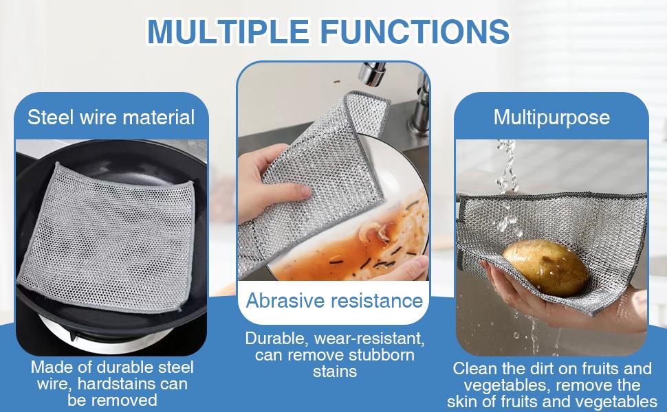 20-Count Non-Scratch Wire Dishcloths, Double-Layer Multipurpose Reusable Towels &ndash; Polyester Wiping Cloth for Kitchen Sinks, Pans, Washable Durable Cleaning Supplies for Wet & Dry Use, Housekeeping Essentials