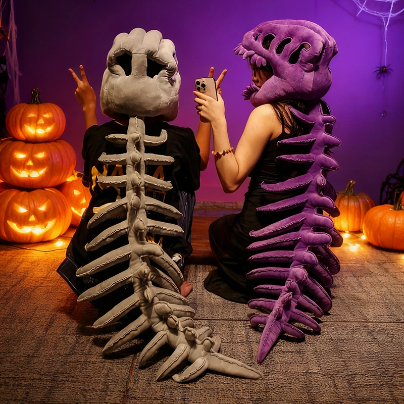 Dinosaur Skeleton Headgear Pillow, 4 Color Options Available, Unisex Cushion, Perfect for Halloween Party Cosplay and Sofa Lounging