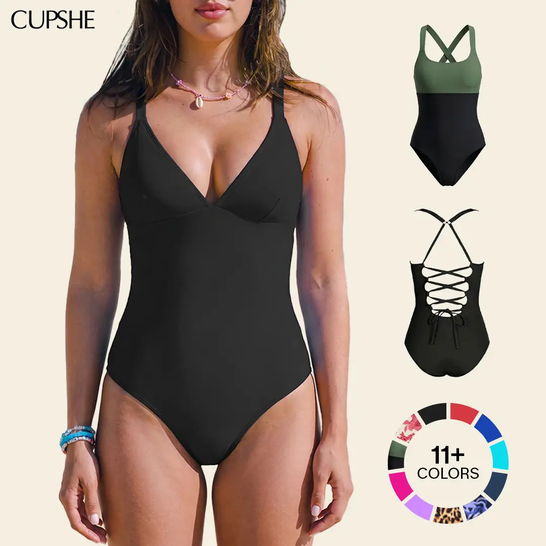 CUPSHE Plunging V-Neck One-Piece Swimsuit: Tummy Control Bathing Suit