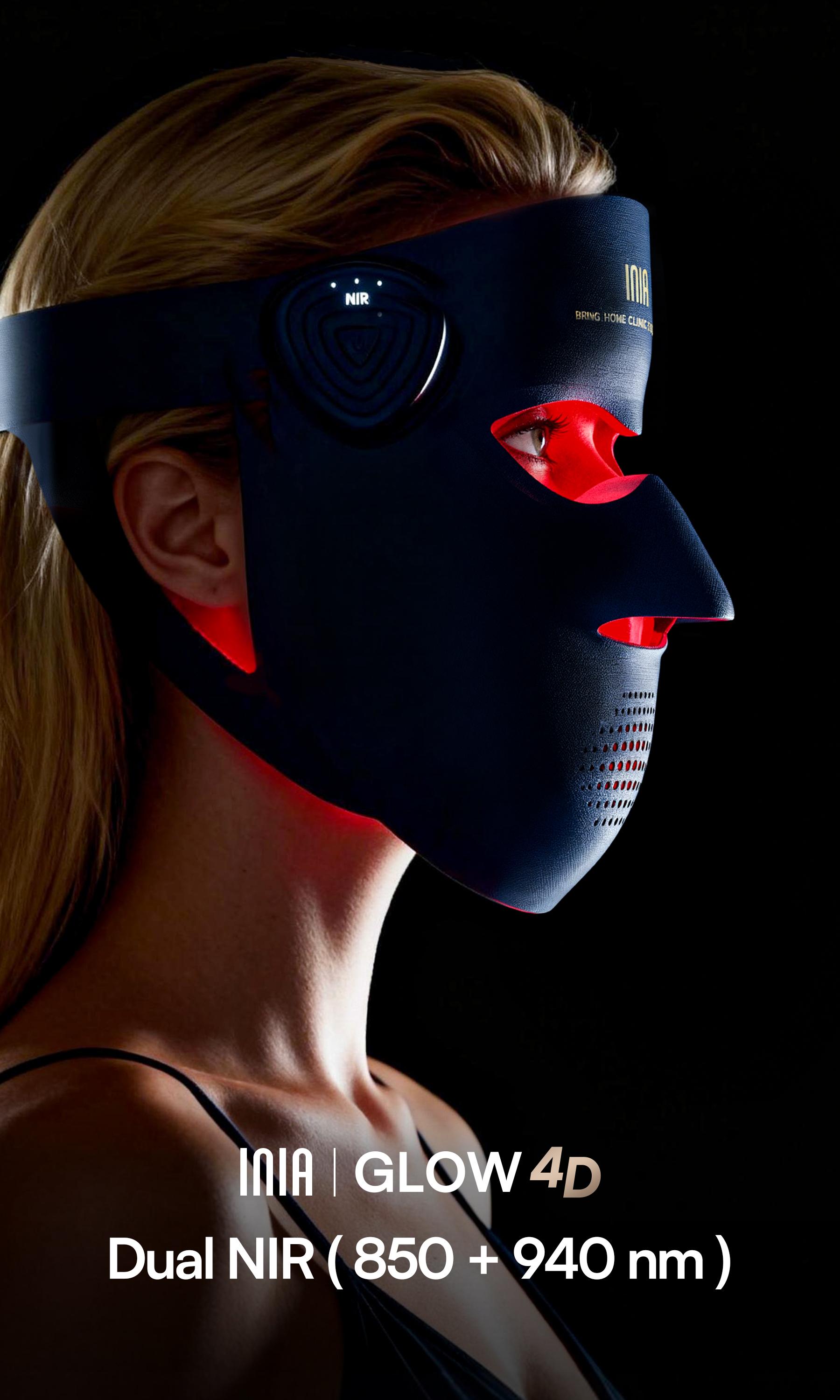 INIA GLOW 940 nm 4D LED Mask &ndash; Dual NIR 940 + 850 nm Deep Penetration for Deeper Repair, Visible Lift & Lasting Radiance, 4D Fit for Jawline Lift & Firm, Cooling Therapy, Wireless Comfort, Summer Travel Accessories,back to school,back to school haul