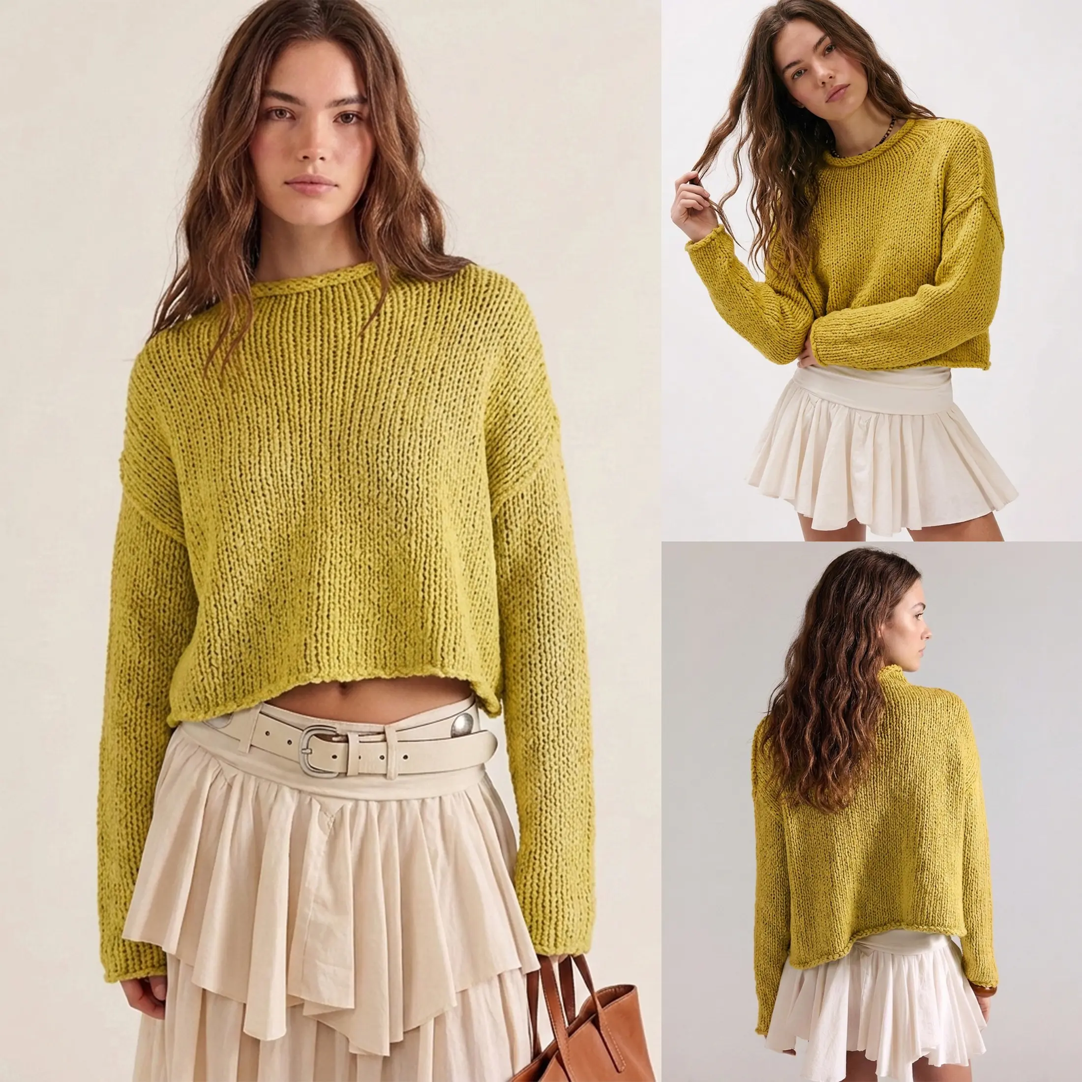 Women's Chunky Roll Neck Knit Sweater – Soft Oversized Long Sleeve Pullover