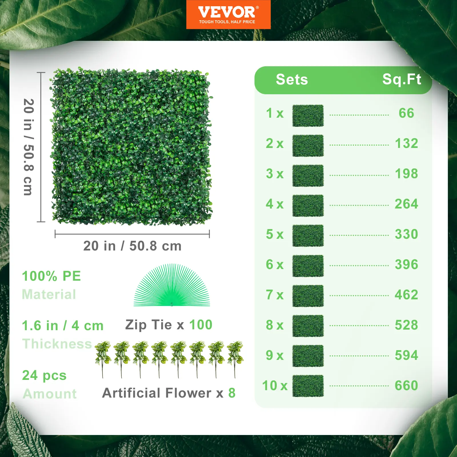 24-Pack Artificial Boxwood Panels （20"x20" ）
