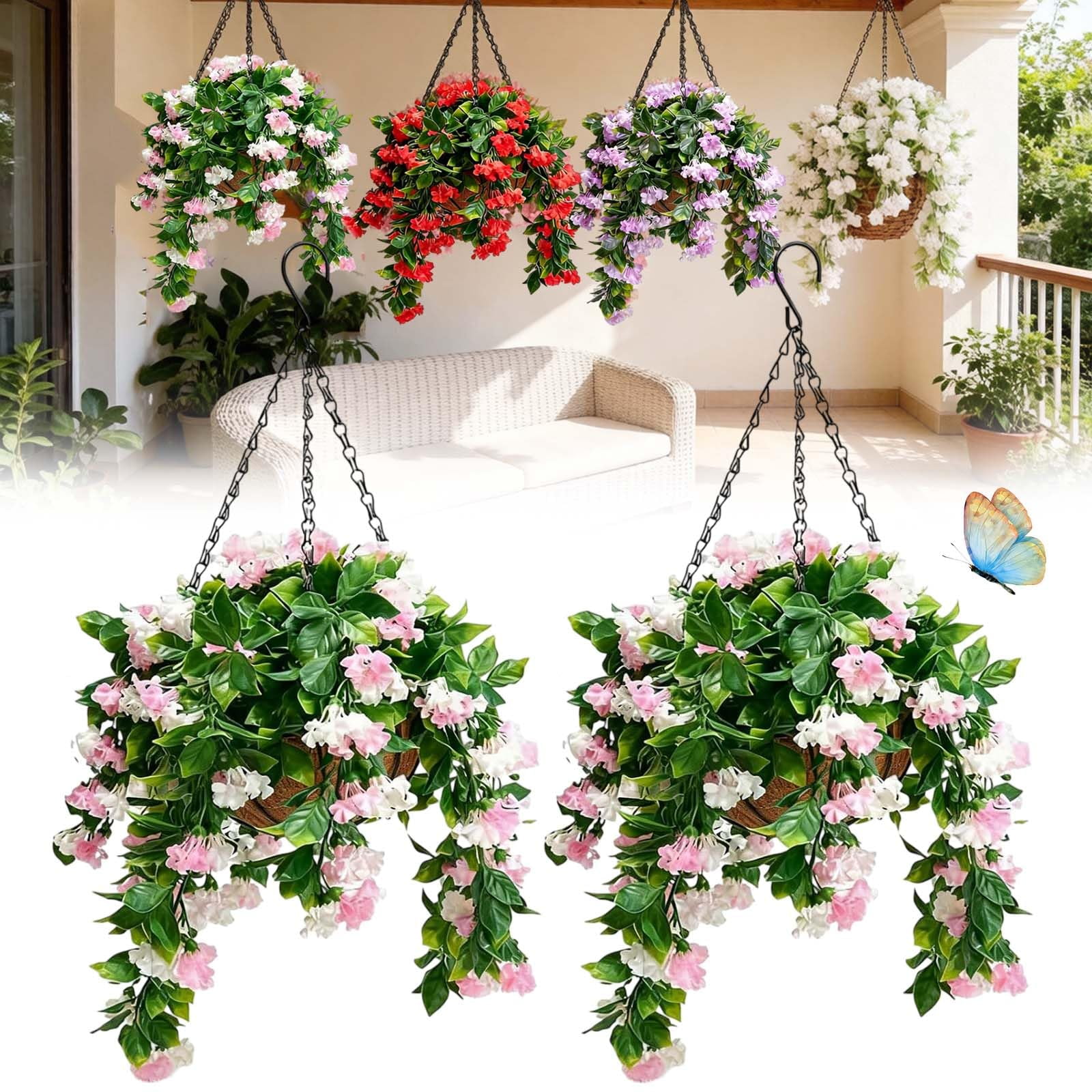 Buy 1 Get 1 Free - 15" Faux Crepe Myrtle Hanging Baskets - Set of 2