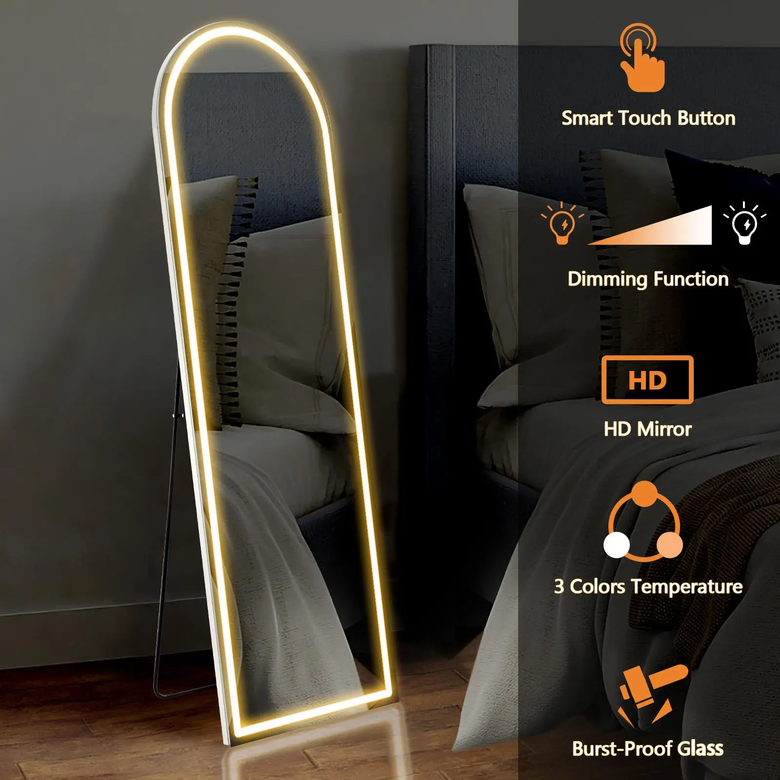 Floor Mirror Stand Mirror Full Length with LED Lights