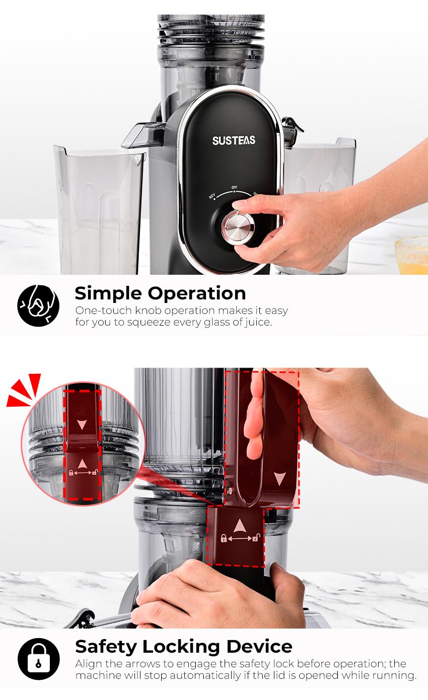 SUSTEAS Cold Press Juicer, 5.3 Inch Large Feed Opening, Slow Masticator Chute, For Whole Vegetables and Fruits, High Yield, Easy to Clean Springtok Steel,summerwins summerwins,home essentials