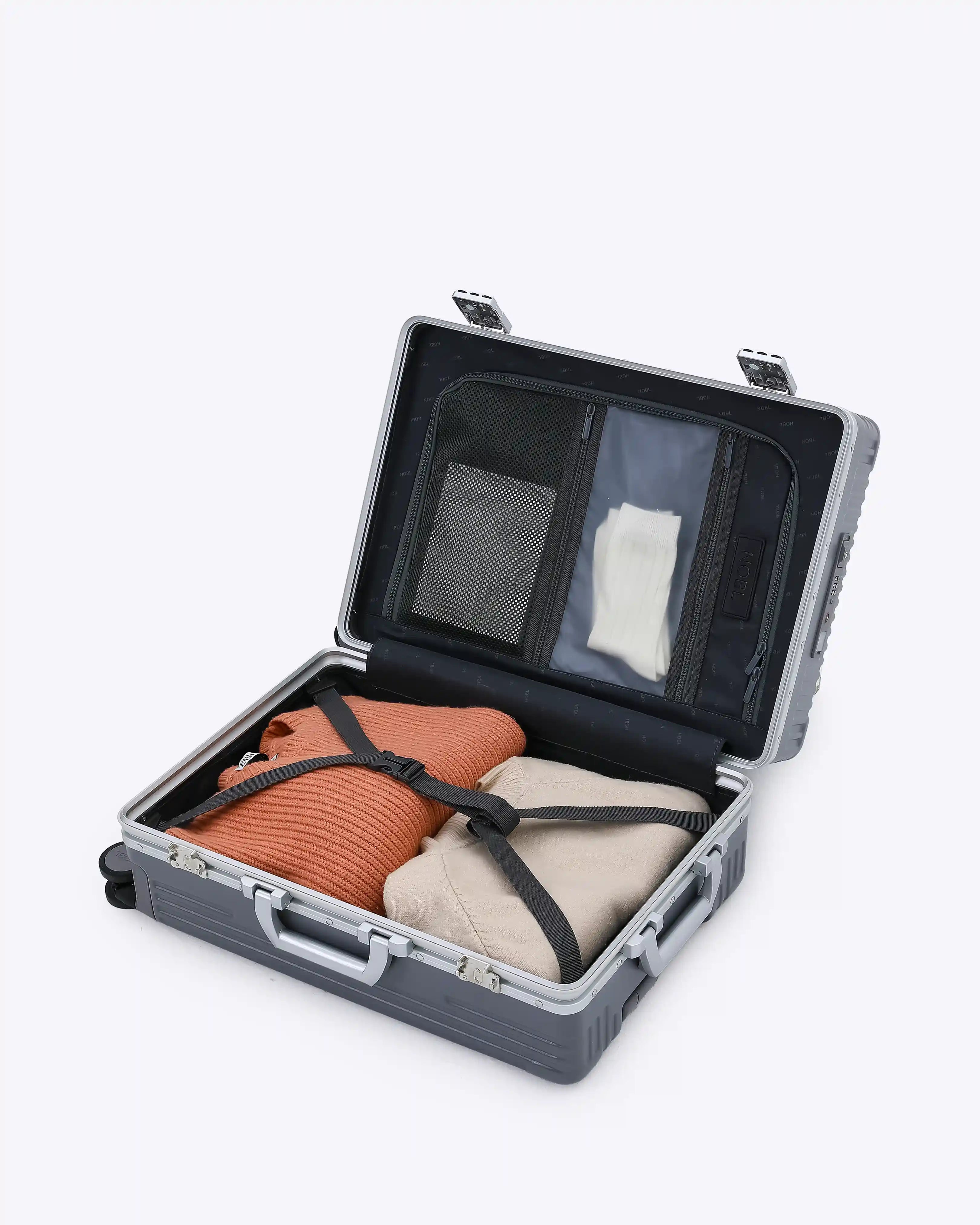 All-in-One Smart Carry-On Suitcase with GPS Tracking, Front Laptop Pocket, USB Charger & Cup Holder