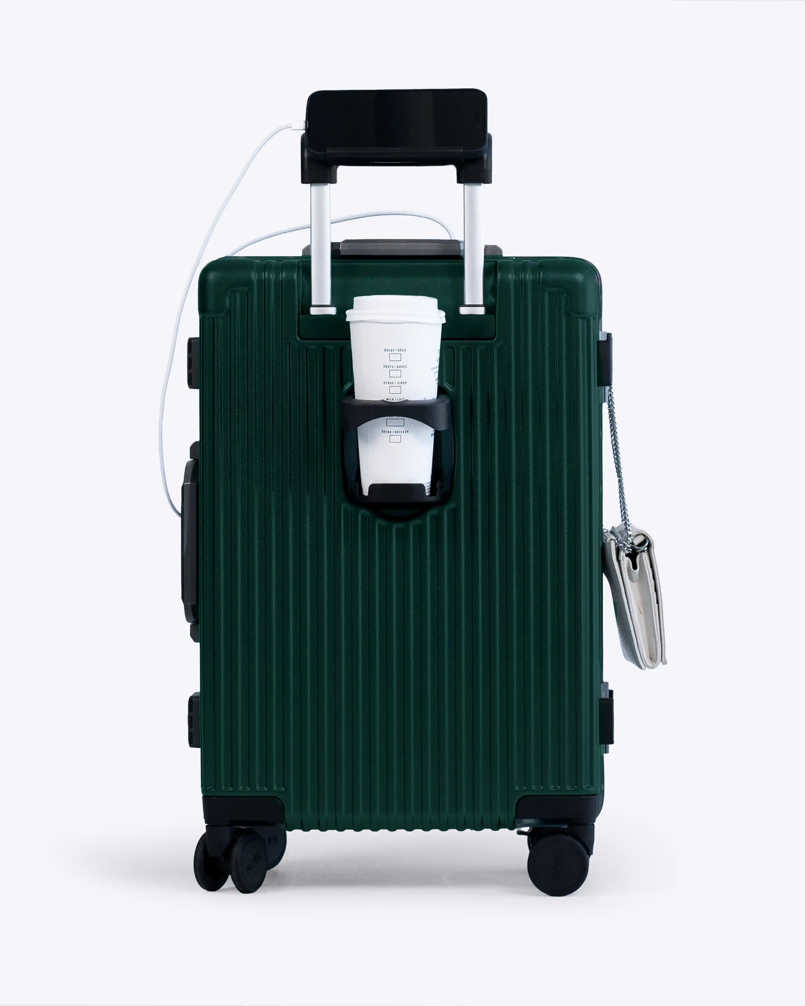 All-in-One Smart Carry-On Suitcase with GPS Tracking, Front Laptop Pocket, USB Charger & Cup Holder