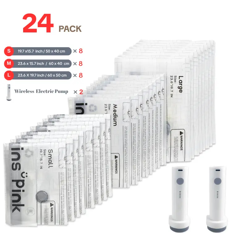 24-Pack Travel Vacuum Compression Bags with Electric Pump