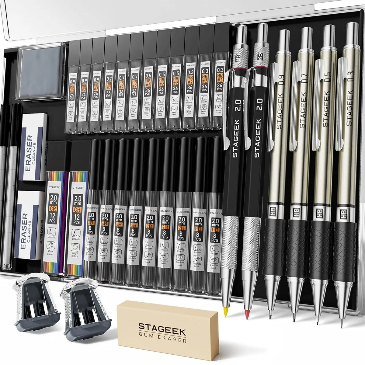 6-Piece Art Mechanical Pencil & 2mm Lead Holder Set (with 492 Refill Leads)