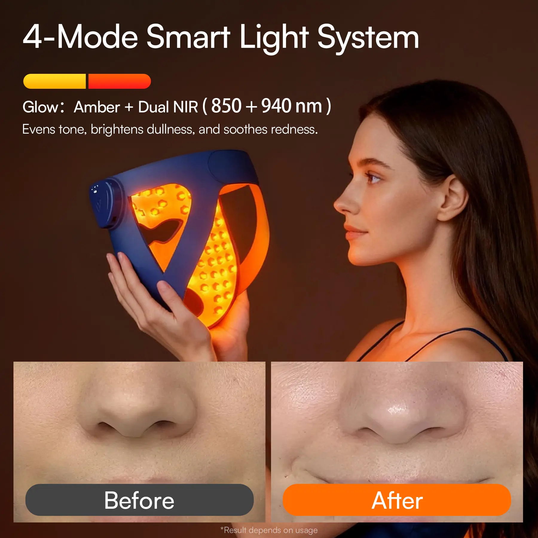 Wireless 4D LED Face Therapy Mask - Dual NIR Deep Penetration Jawline Lift Device