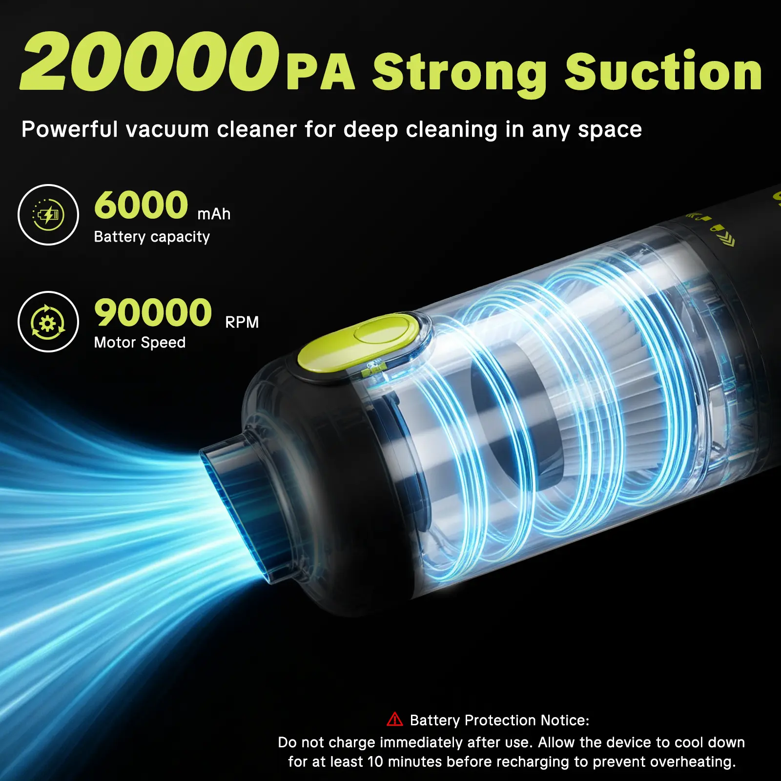 Portable 2-in-1 Car Vacuum Cleaner & Air Duster (20000Pa, 100W Brushless Motor, 6000mAh)