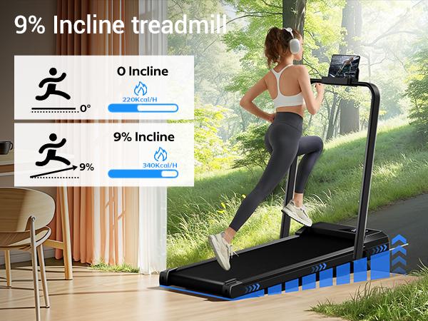 UMAY Incline Walking Pad, Treadmill with Incline, Under Desk Treadmill with Diamond Pattern Running Belt, Running Machines for Home Office Summervibes，Summer wins