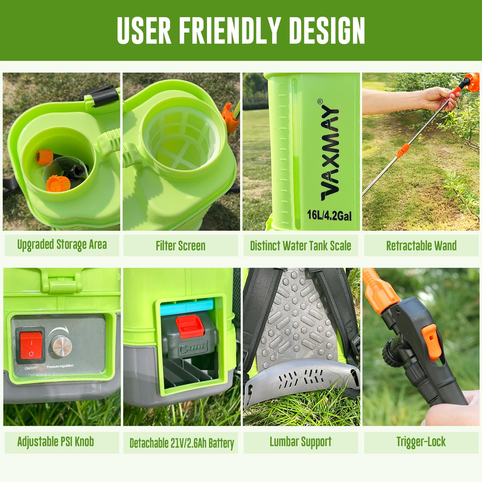 3.2 Gallon / 12L Cordless Backpack Garden Sprayer, 80 PSI (Compatible with Makita 18V, 5 Nozzles & 2.0Ah Battery)