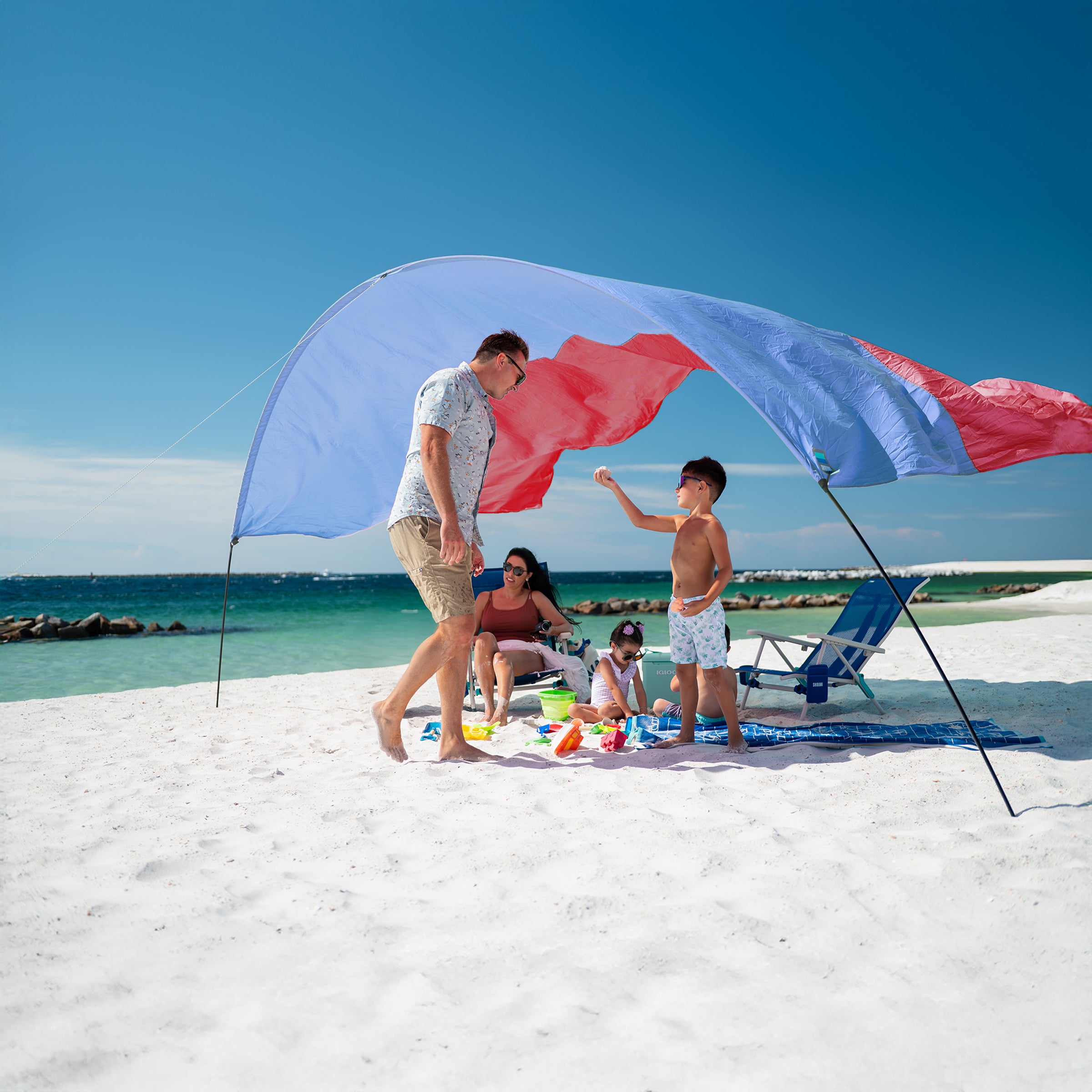 Wind-Assisted Beach Shade Canopy - Lightweight Portable Sun Shelter for Beach, Camping & Park