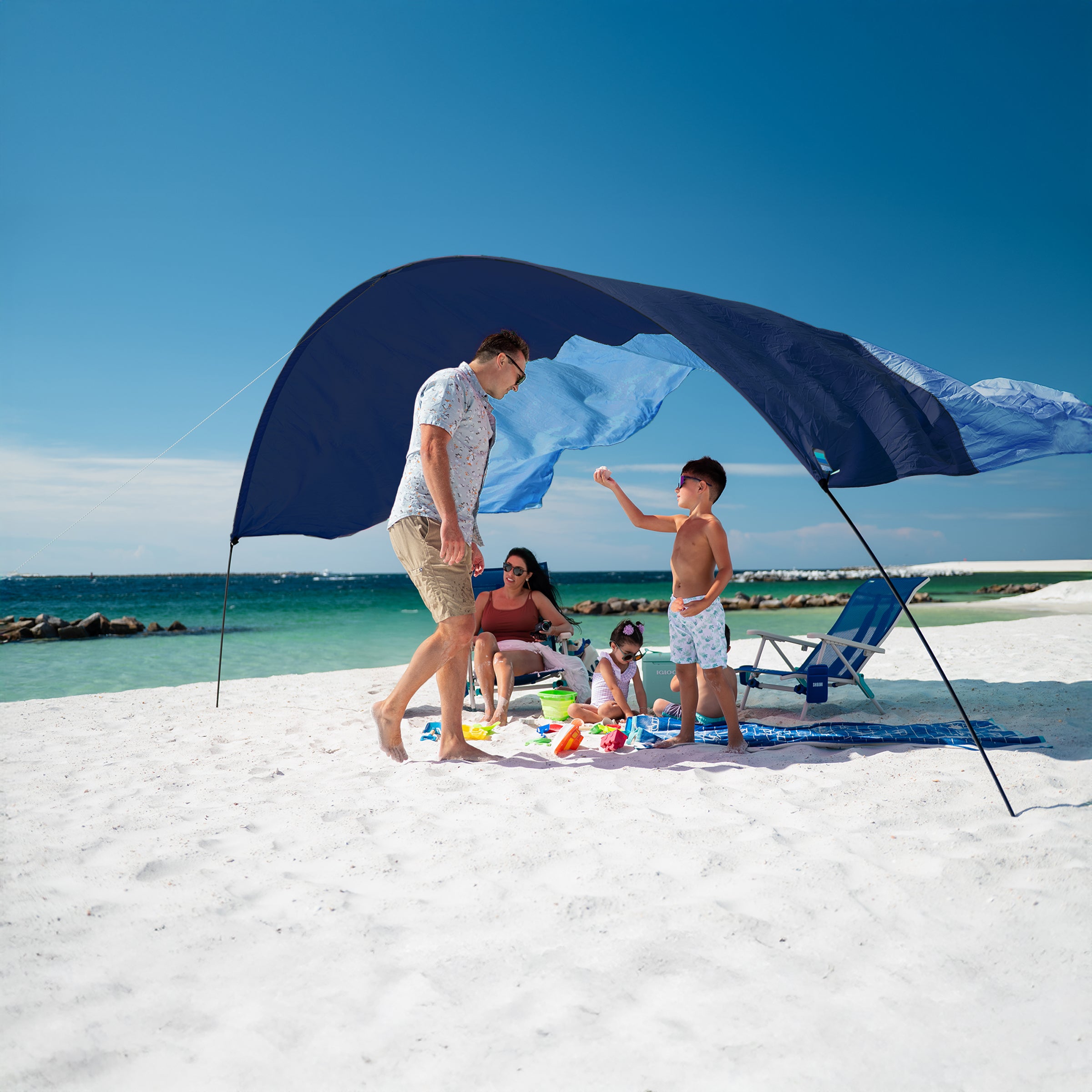 Wind-Assisted Beach Shade Canopy - Lightweight Portable Sun Shelter for Beach, Camping & Park