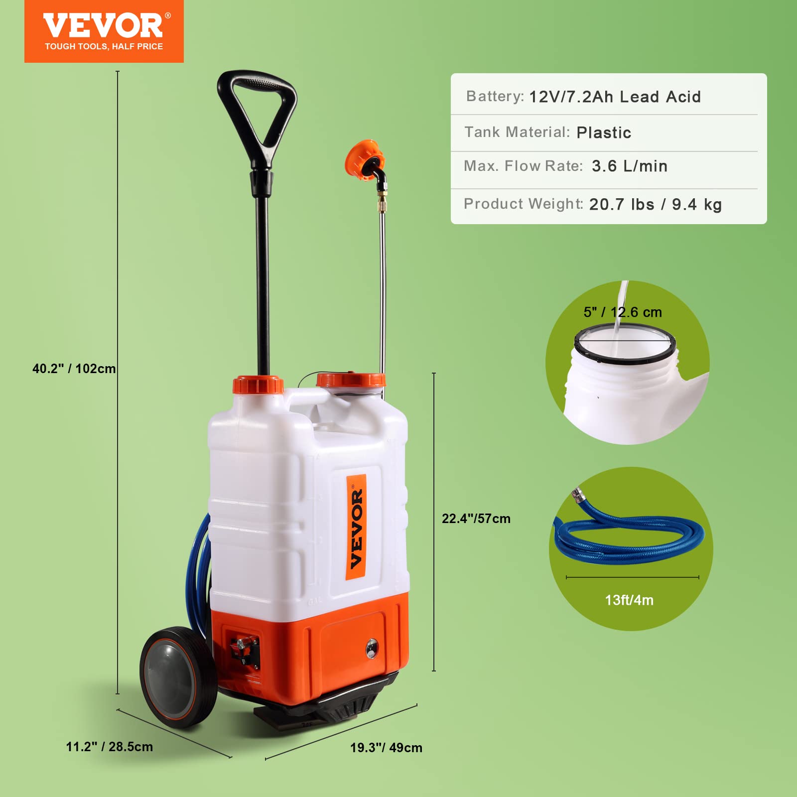 4 Gallon Electric Backpack Sprayer: 13FT Hose & 6 Nozzles Yard Sprayer