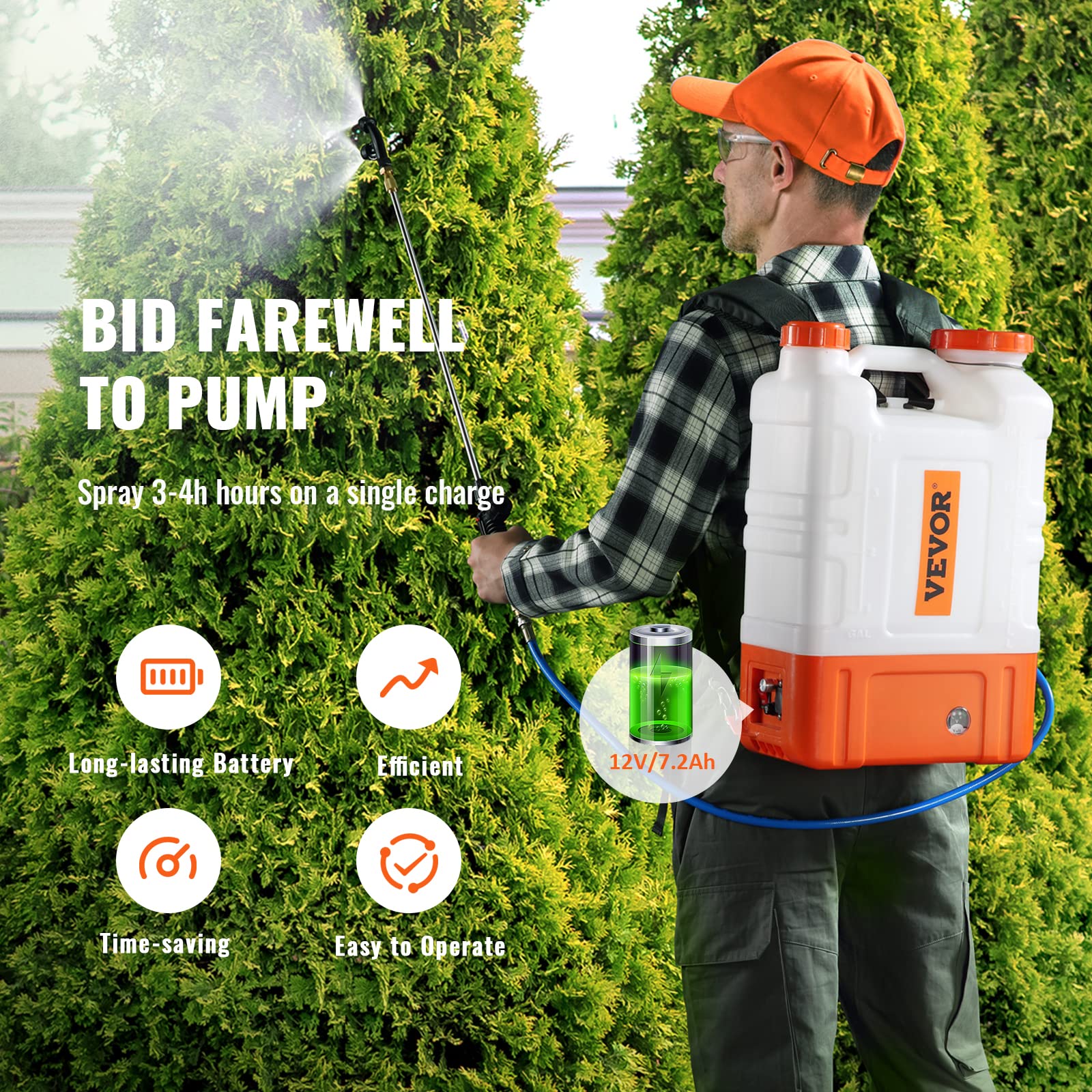 4 Gallon Electric Backpack Sprayer: 13FT Hose & 6 Nozzles Yard Sprayer