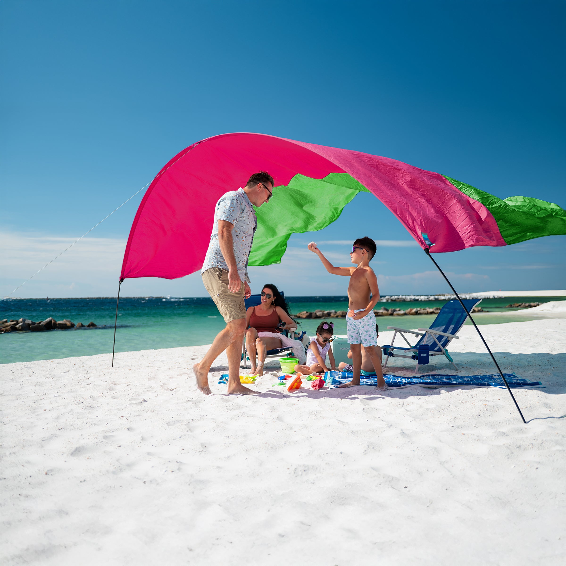 Wind-Assisted Beach Shade Canopy - Lightweight Portable Sun Shelter for Beach, Camping & Park