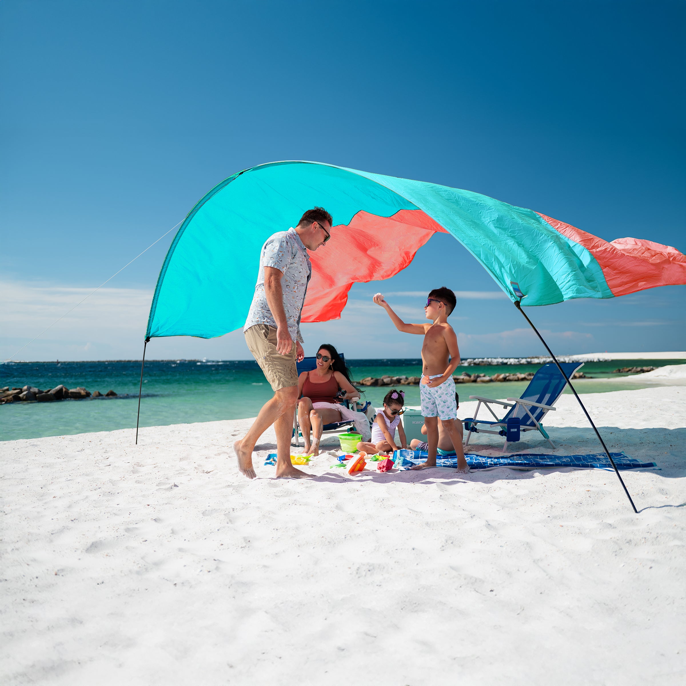 Wind-Assisted Beach Shade Canopy - Lightweight Portable Sun Shelter for Beach, Camping & Park