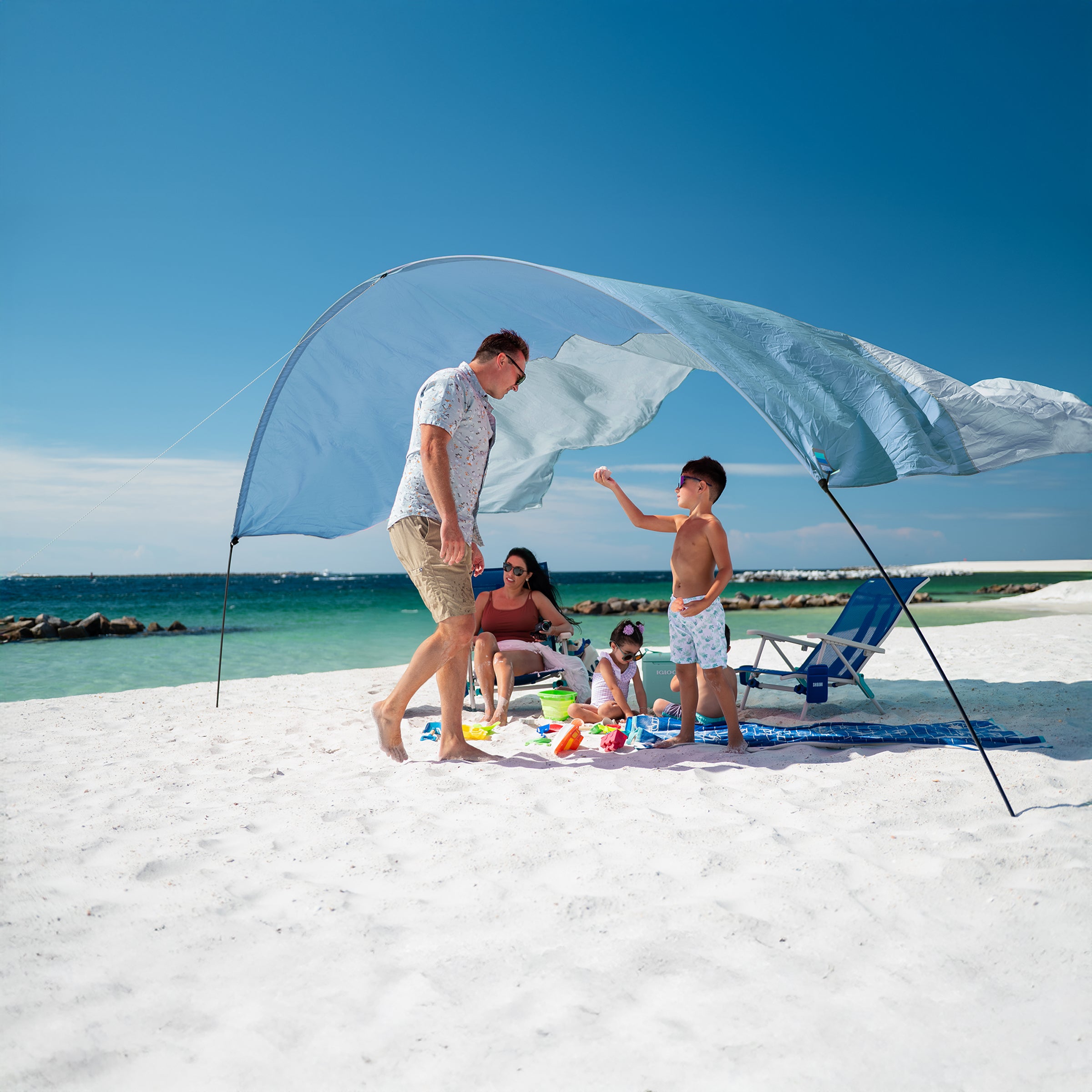 Wind-Assisted Beach Shade Canopy - Lightweight Portable Sun Shelter for Beach, Camping & Park