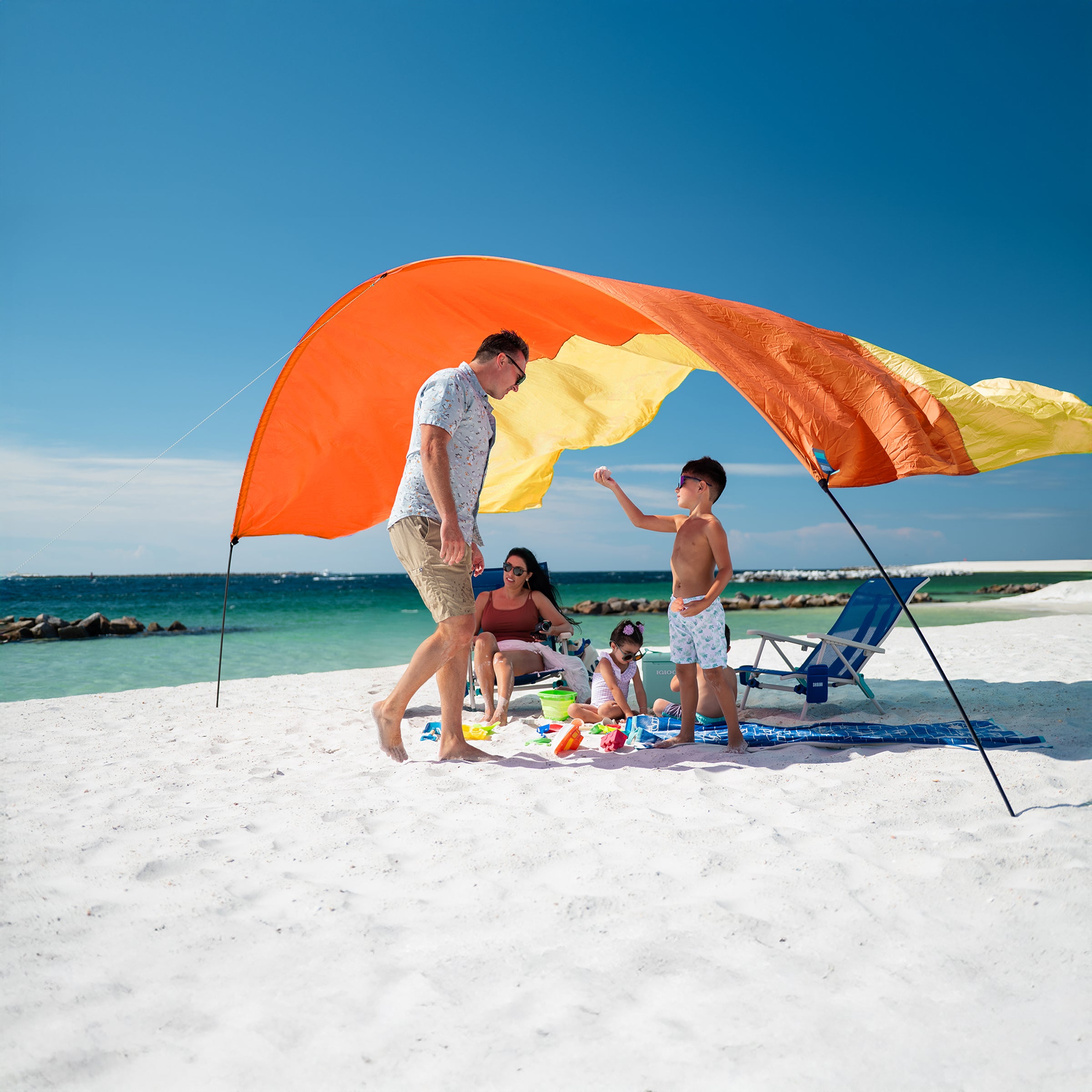 Wind-Assisted Beach Shade Canopy - Lightweight Portable Sun Shelter for Beach, Camping & Park