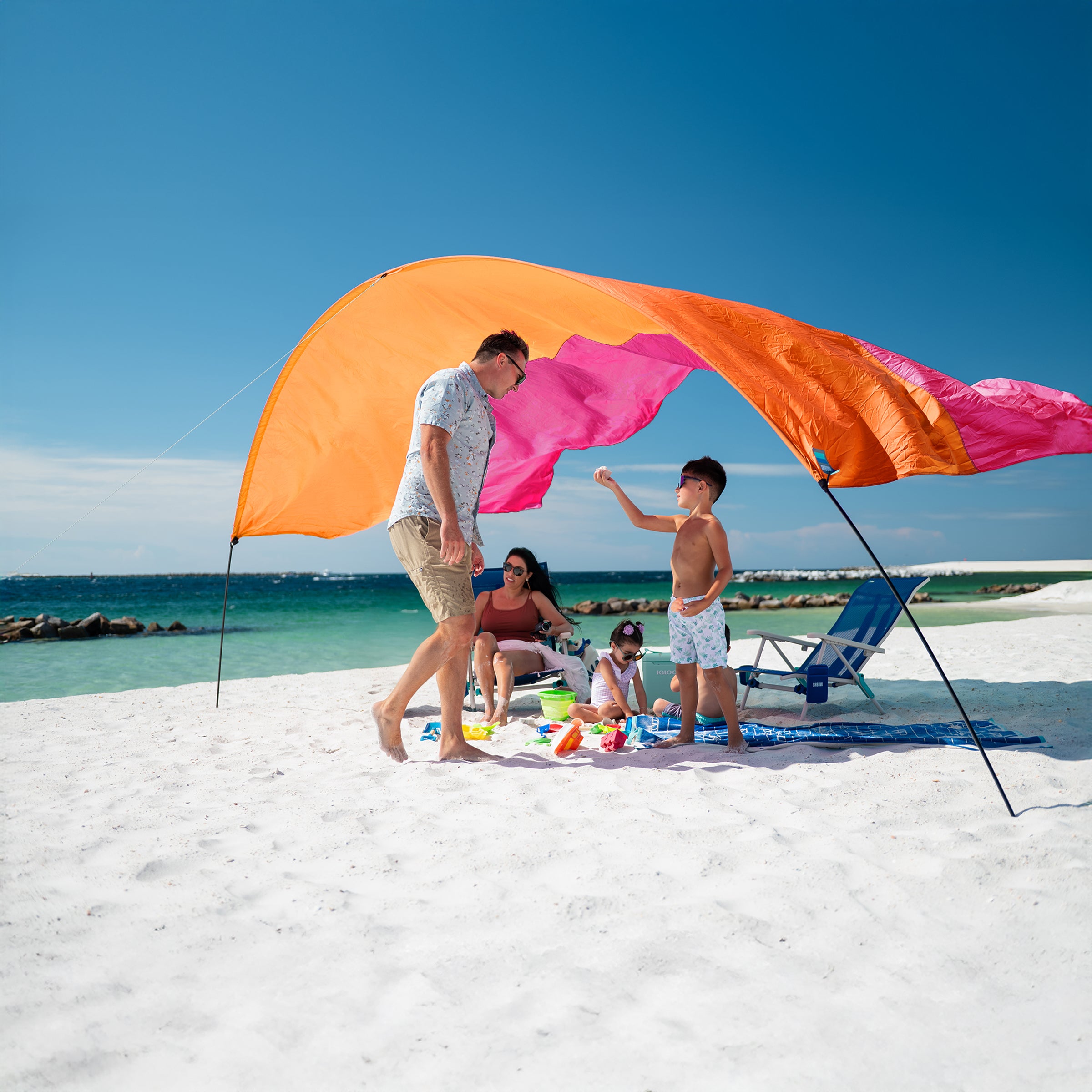 Wind-Assisted Beach Shade Canopy - Lightweight Portable Sun Shelter for Beach, Camping & Park