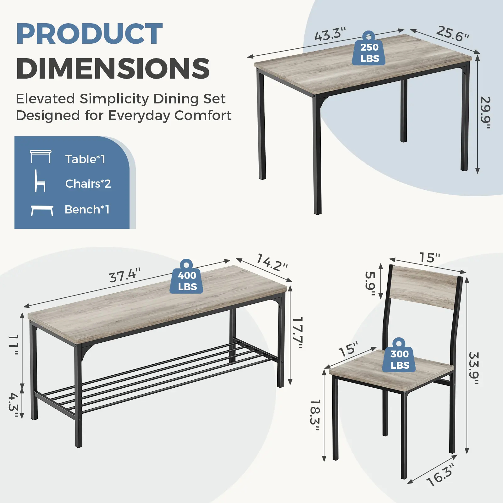 4-Piece Space-Saving Dining Set with Bench - Durable Kitchen Table and Chairs for Dining & Working