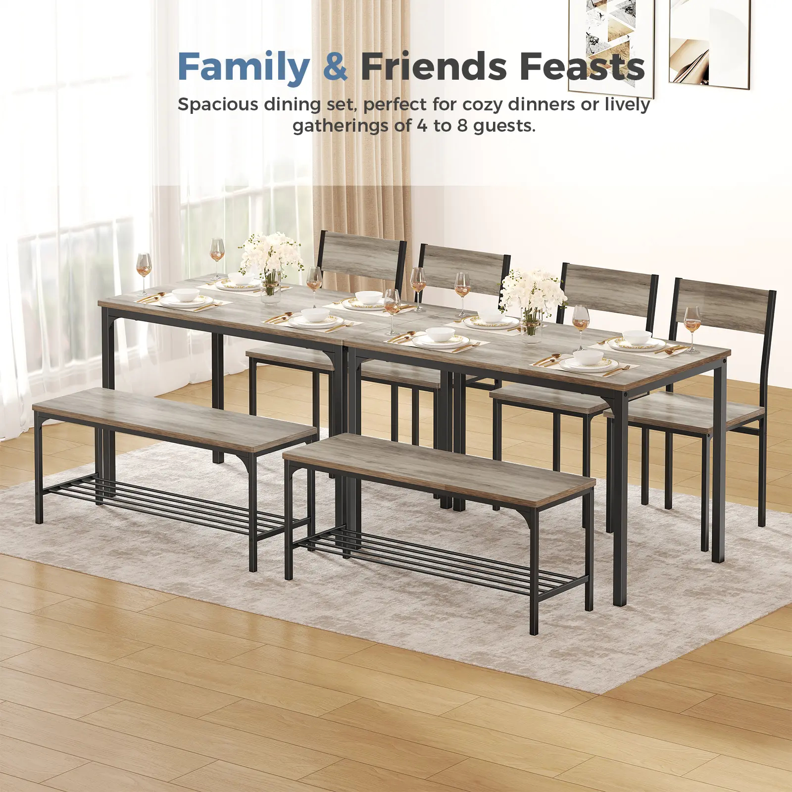 4-Piece Space-Saving Dining Set with Bench - Durable Kitchen Table and Chairs for Dining & Working