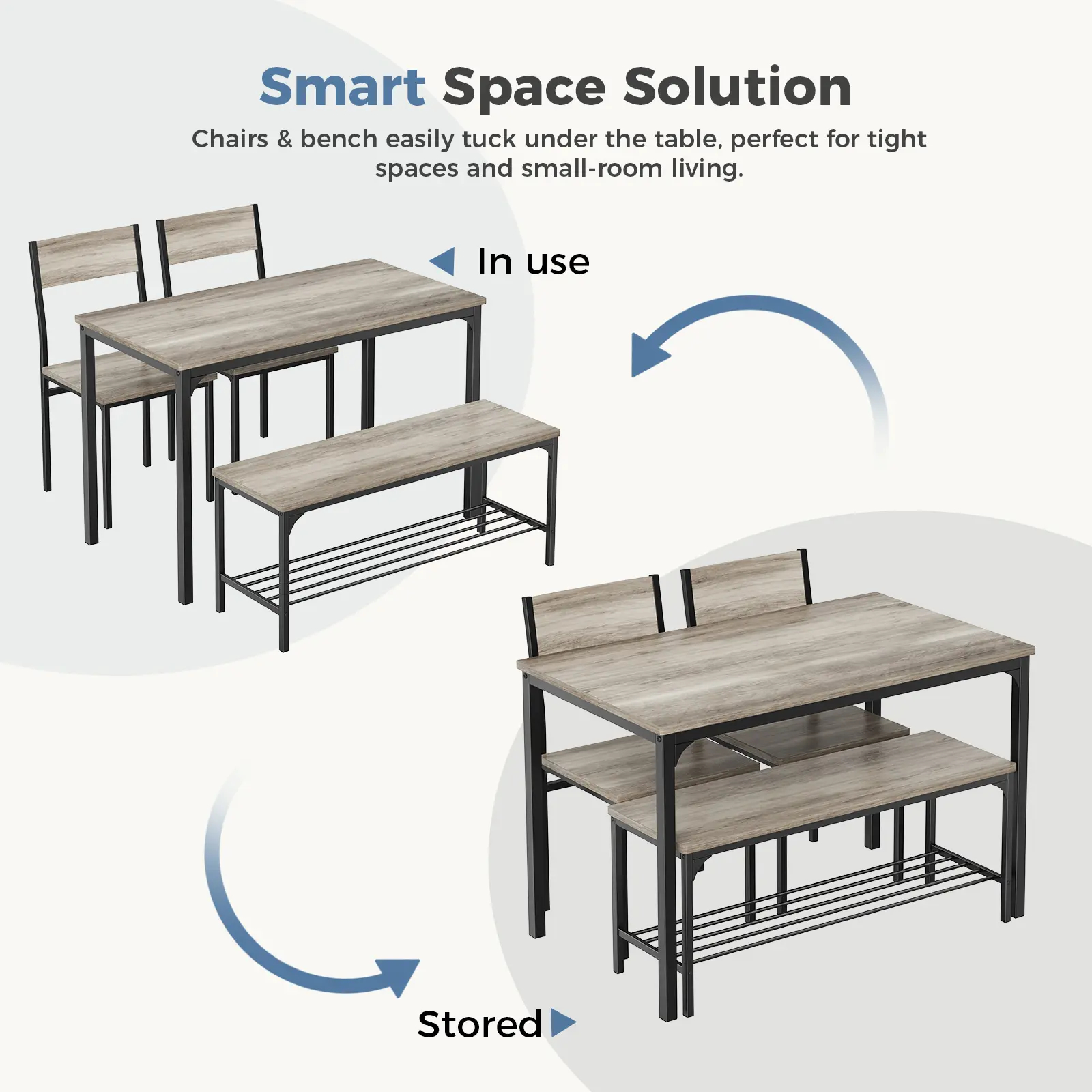 4-Piece Space-Saving Dining Set with Bench - Durable Kitchen Table and Chairs for Dining & Working