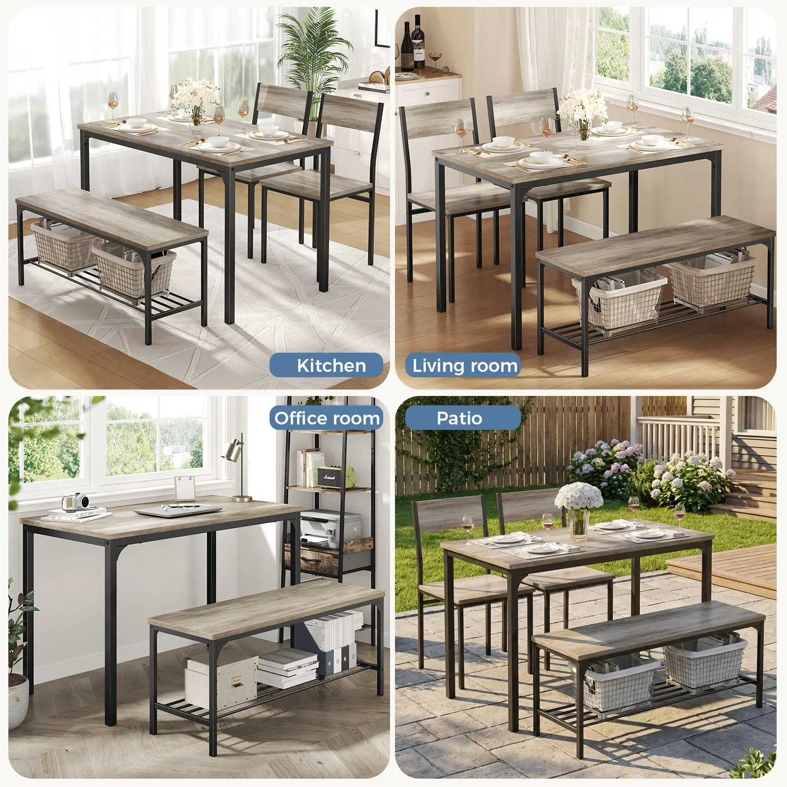 4-Piece Space-Saving Dining Set with Bench - Durable Kitchen Table and Chairs for Dining & Working