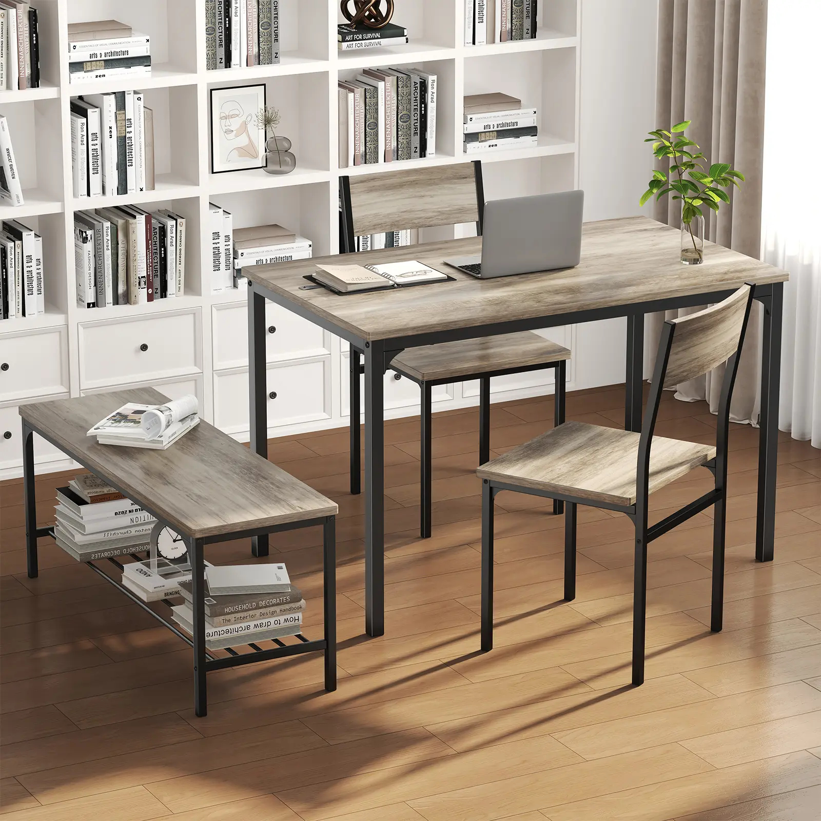 4-Piece Space-Saving Dining Set with Bench - Durable Kitchen Table and Chairs for Dining & Working